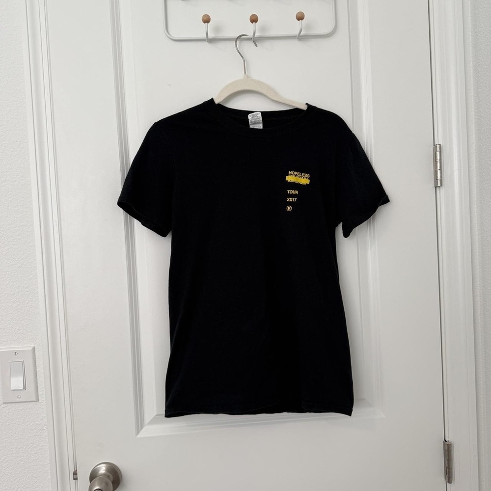 Gildan Black Short-Sleeve Tee with Small Yellow Chest Graphic